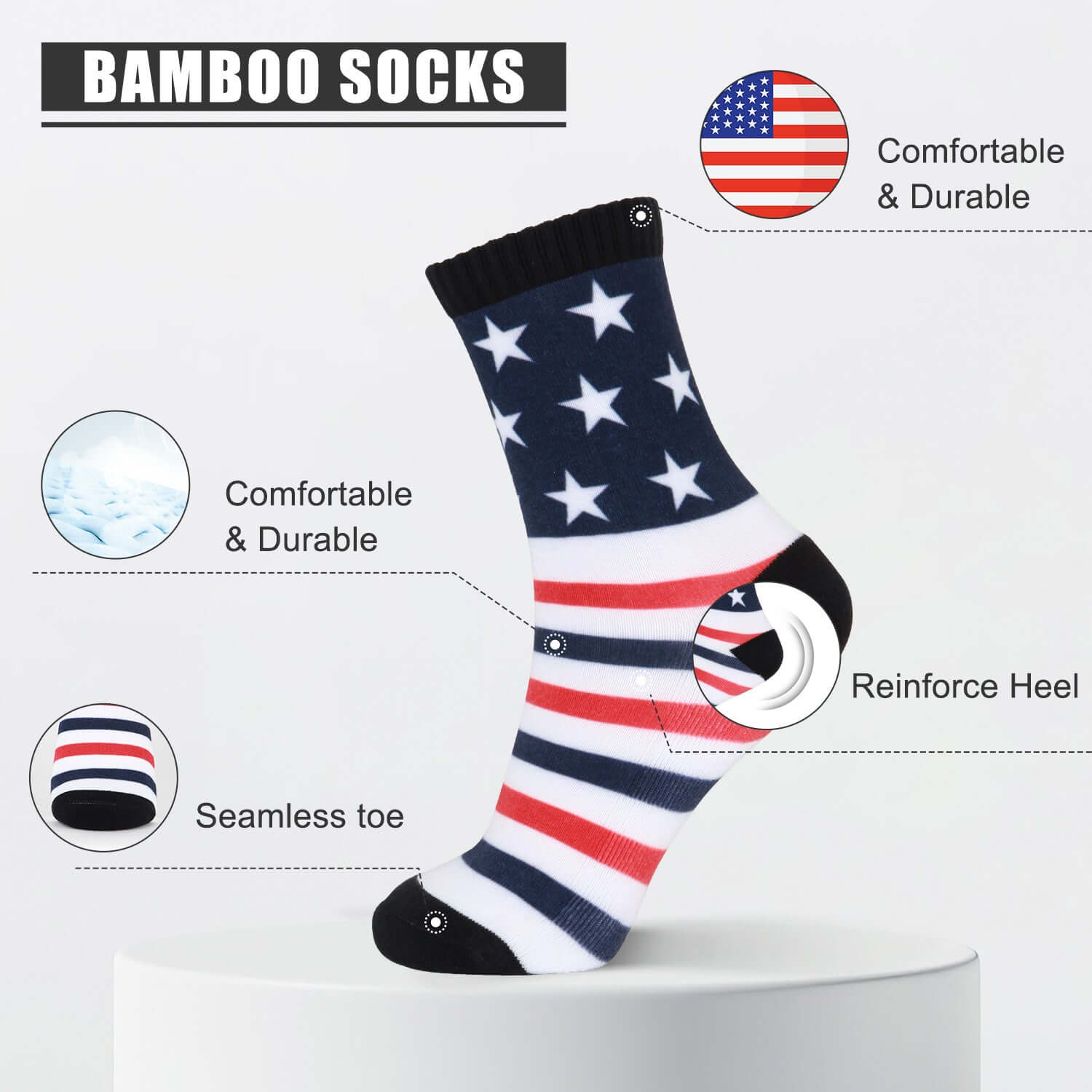 USA American Flag Socks Patriotic Crew Socks for Men/Women Striped Stars Socks Gift, 4 Pack - md-diab